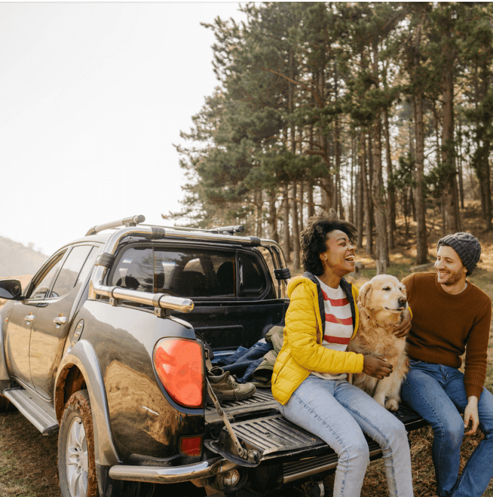 Family ride by truck 