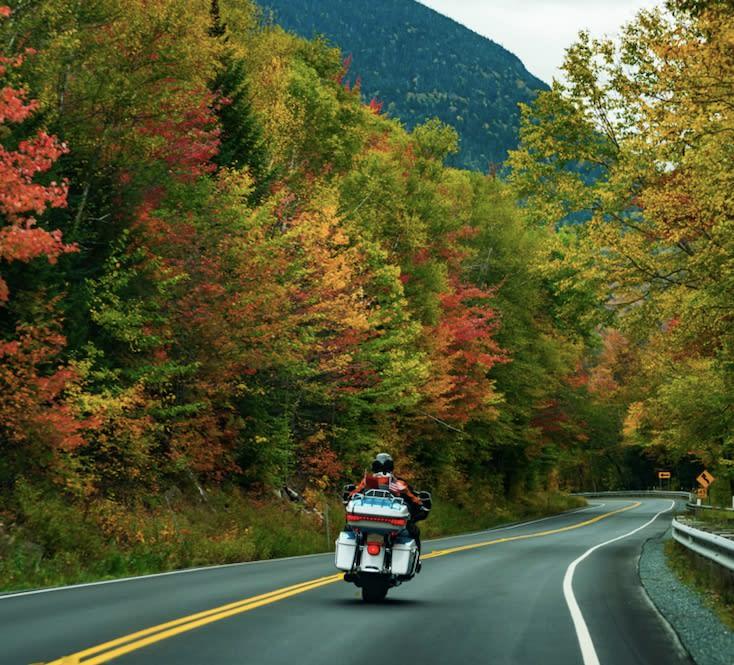 Leaf peeping on a motorcycle road during fall 2022